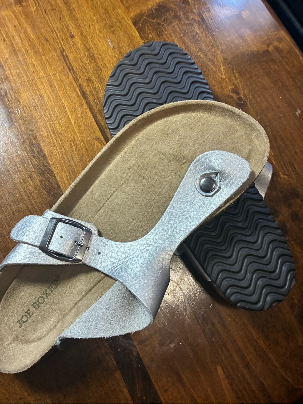 Joe Boxer Metallic Silver Buckle Thong Sandals